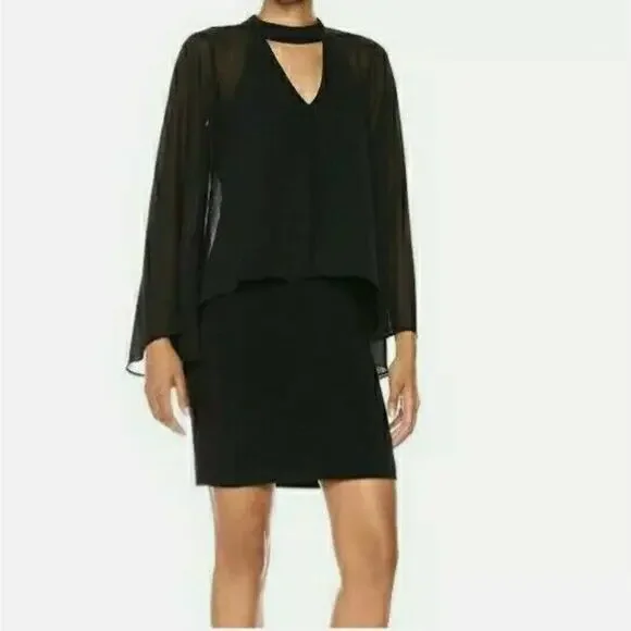 Laundry by Shelli Segal Size 2 Black Mesh Overlay Sheath Dress - Picture 1 of 2